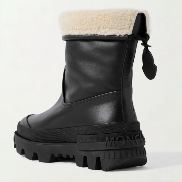 MONCLER Moscova faux fur-trimmed leather ankle boots booties Size 8 NEW - Picture 9 of 16